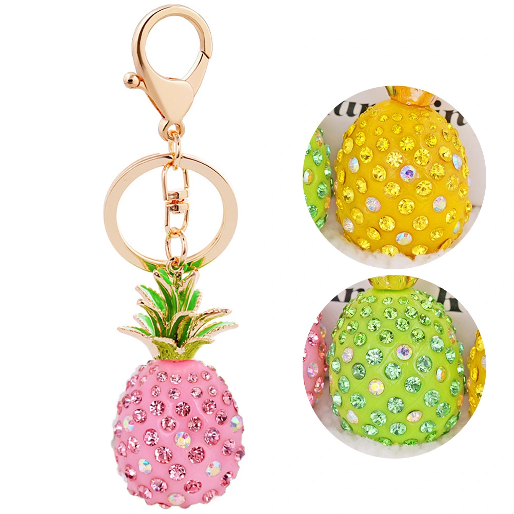 Pineapple Crystal Rhinestone Keyring Charm Pendant Bag Key Ring Keychain (Pink)