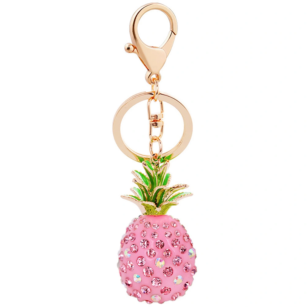 Pineapple Crystal Rhinestone Keyring Charm Pendant Bag Key Ring Keychain (Pink)