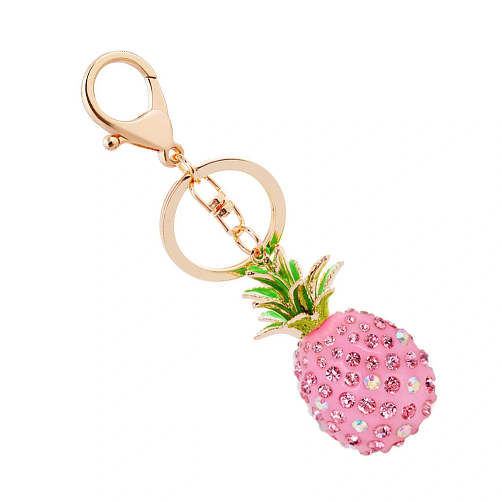 Pineapple Crystal Rhinestone Keyring Charm Pendant Bag Key Ring Keychain (Pink)