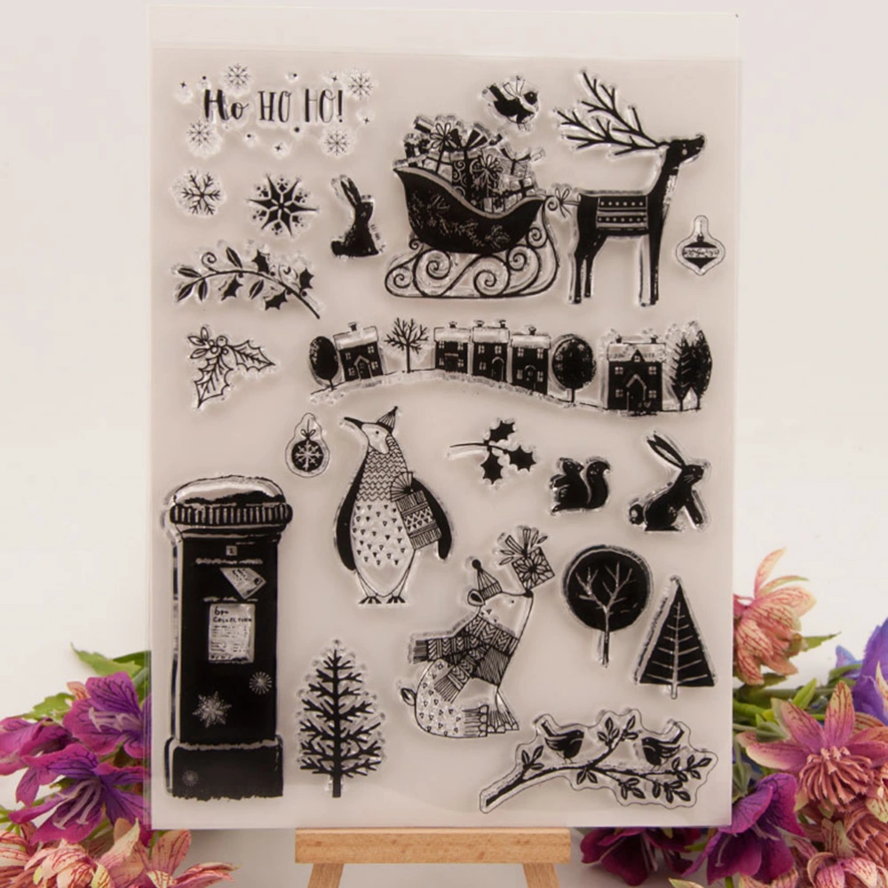 Animal Leaves Design Stamp Sheets and Cutting Dies Set Winter Theme Transparent TPR Seal Clear Decorative Stamps Stencil Mould Set for DIY Scrapbooking Craft Photo Album Diary Decoration