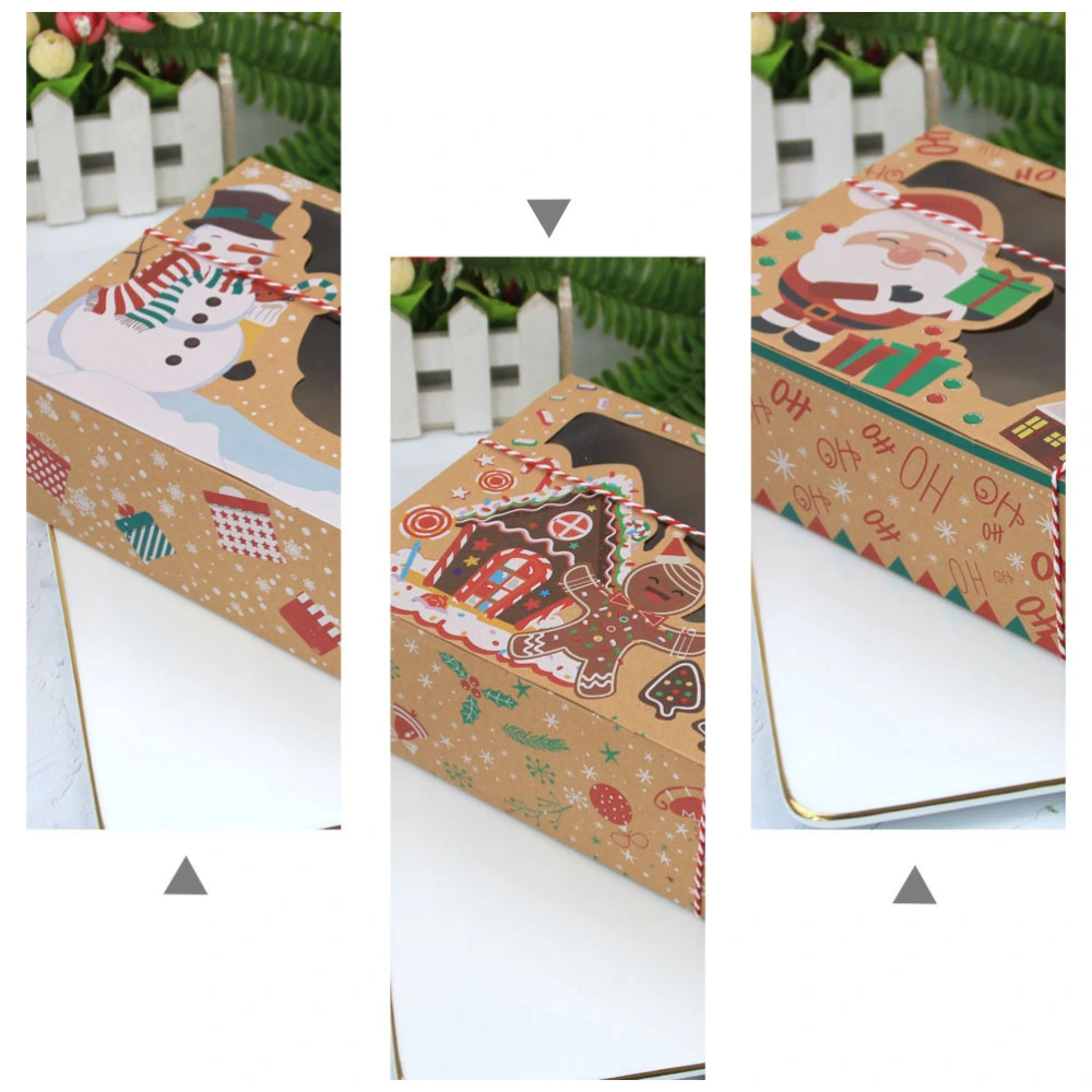 1 Set Christmas Cookie Gift Boxes Christmas Kraft Paper Boxes with Clear Window