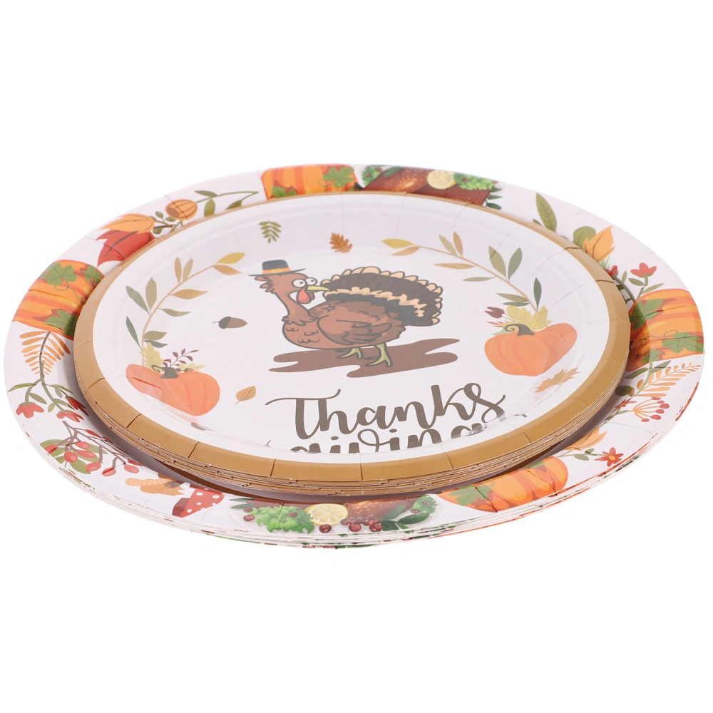 48Pcs Disposable Party Plates Thanks Giving Paper Plates Turkey Pattern Party Tableware