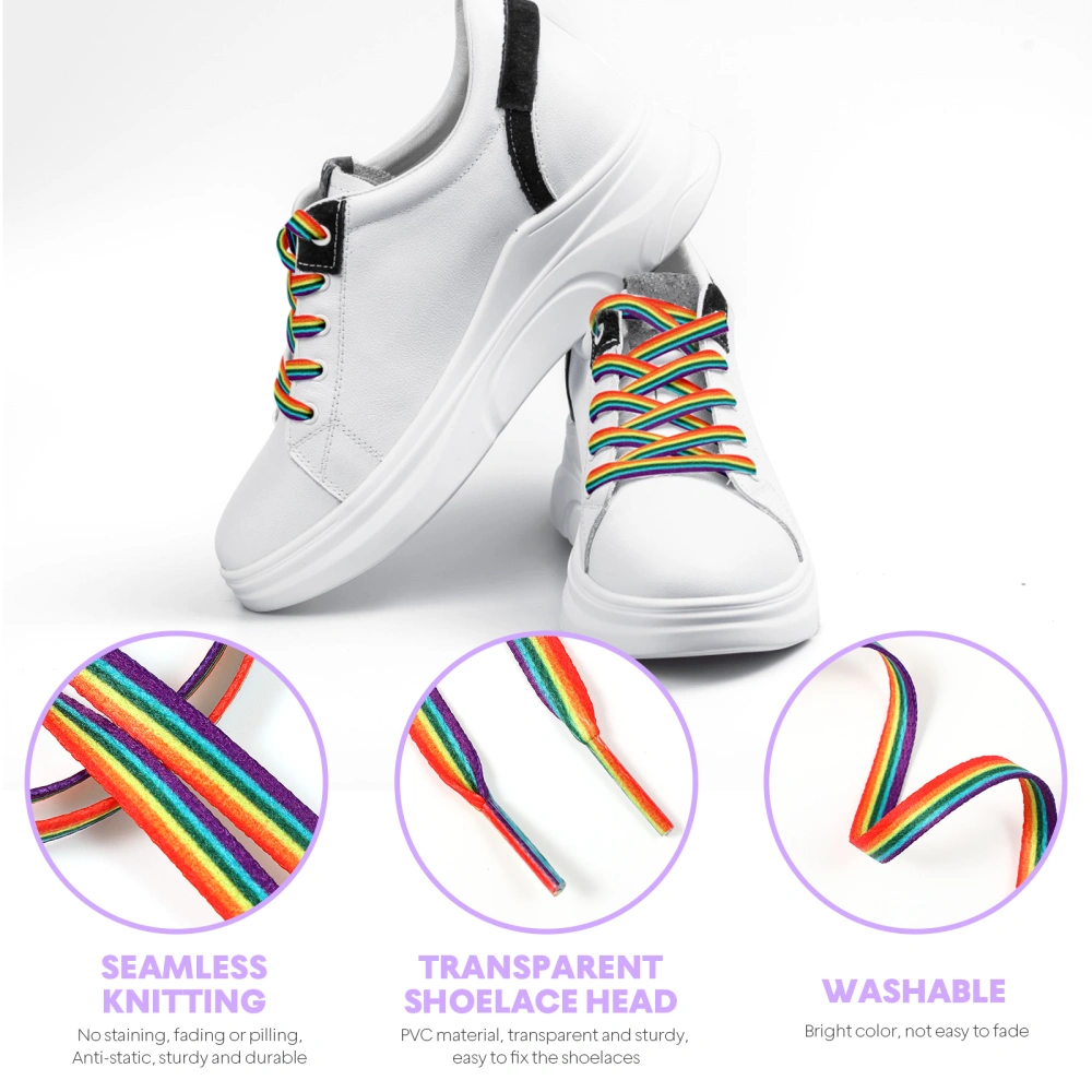 Happyyami 1 Pair 63-inch Rainbow Thick Flat Shoelaces Colorful Fashion Sneaker Shoe Laces