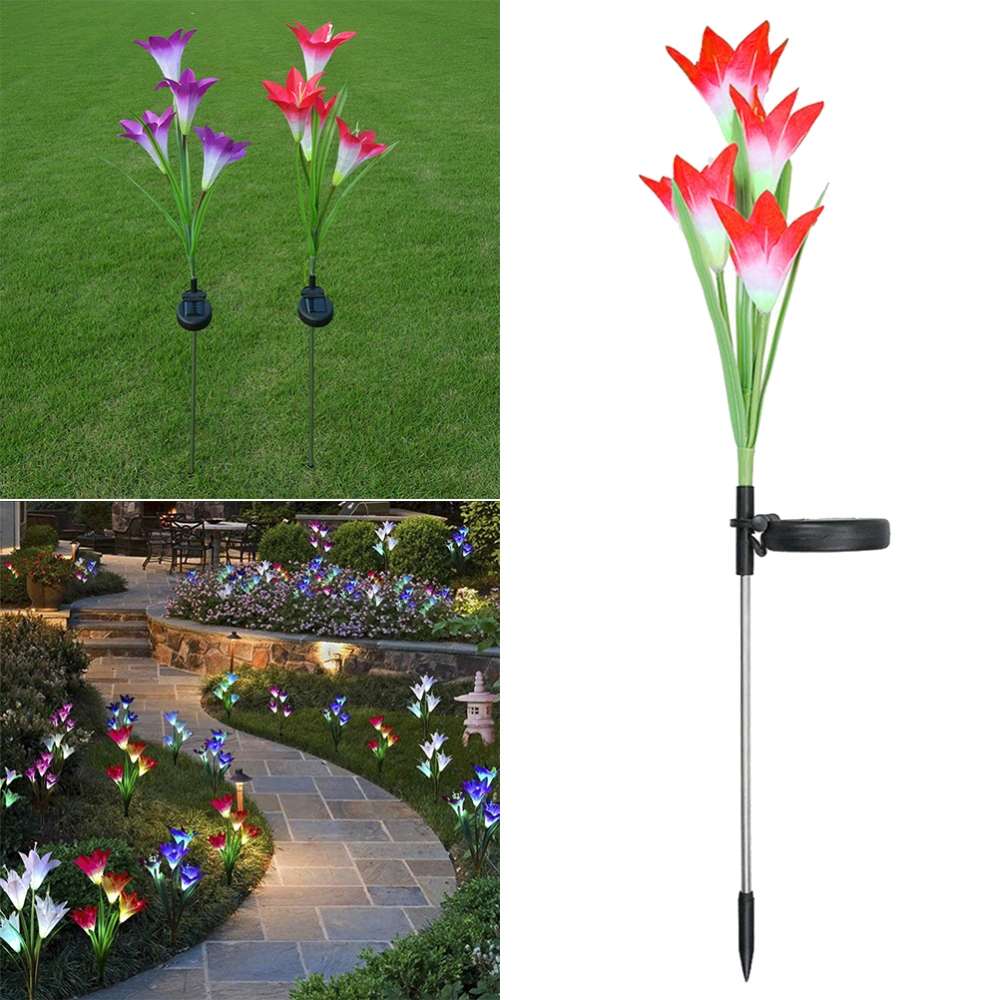 LED Solar-Powered 4-head Change Color Lily Pin Lamp Fashion Creative Night Light Lawn Light Yard Garden Decoration (Random Color)