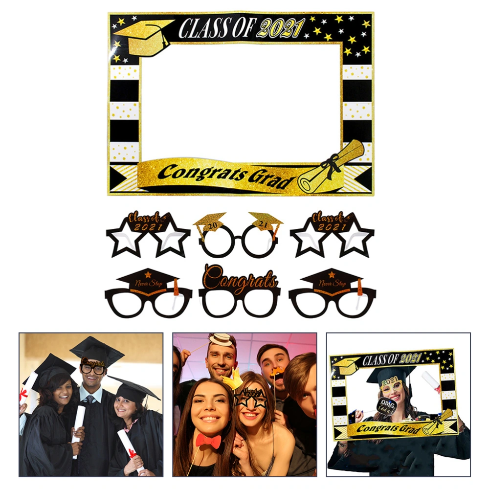 1 Set 7Pcs 2021 Graduation Party Photo Props Paper Glasses Photo Frame (Assorted Color)