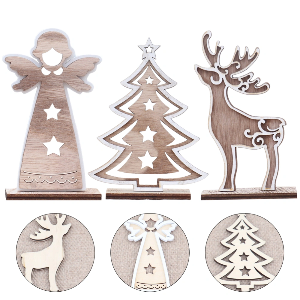 3pcs  Lovely Christmas Wooden Ornaments Classic Christmas Themed Decor (Khaki)