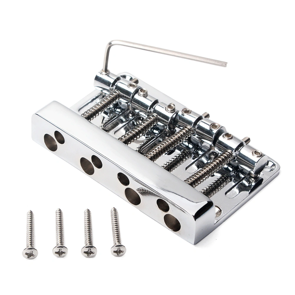 GA1007 Metal 4 String Bass Bridge Vintage Style Bridge for Jazz Bass Guitar with 4 Screws and 1 Wrench (Silver)