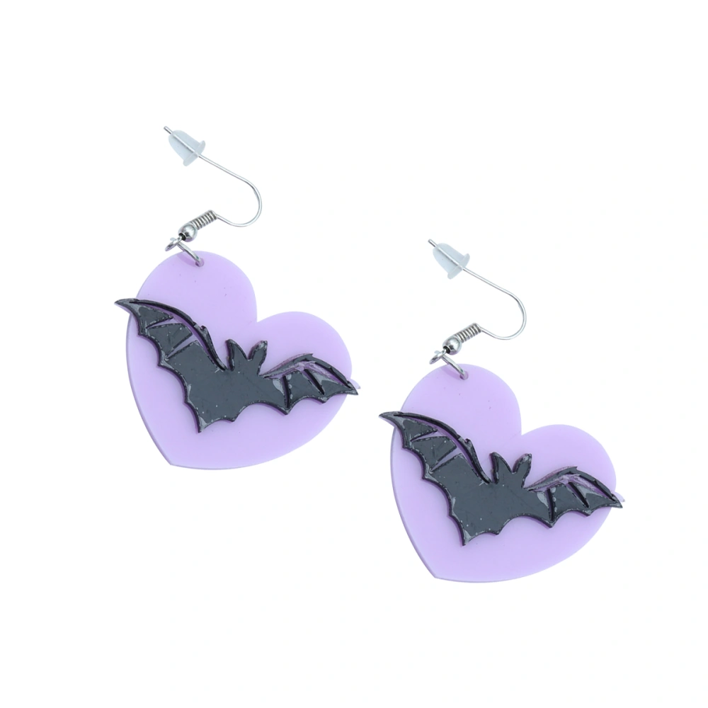 1 Pair of Women Ear Stud Decorarive Bat Wings Heart Dangle Earrings Ear Jewelry Accessories for Girls Dating (Violet and Black)