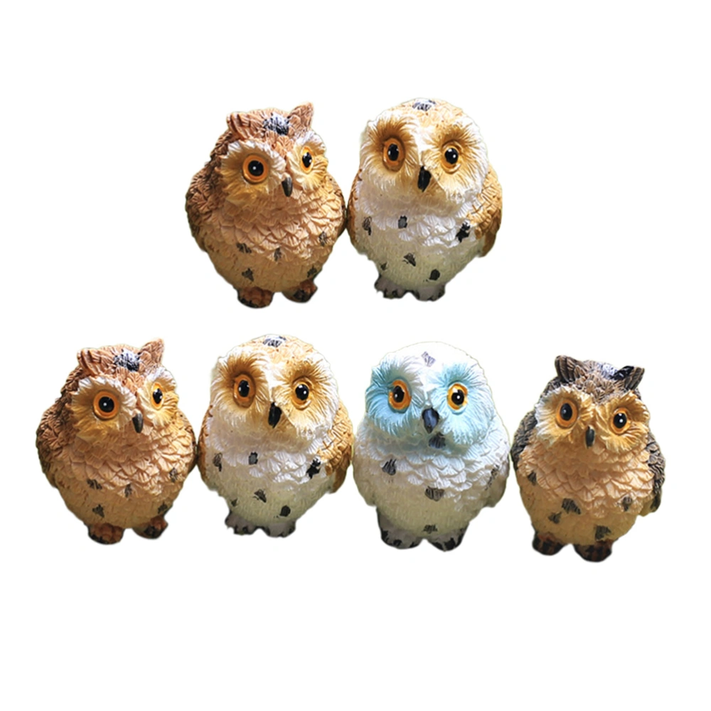 6pcs Home Decor Exposed Owl Pattern Mediterranean Style Resin Micro Landscape Creative Decorative Ornament (Random Color 3cm Hight)