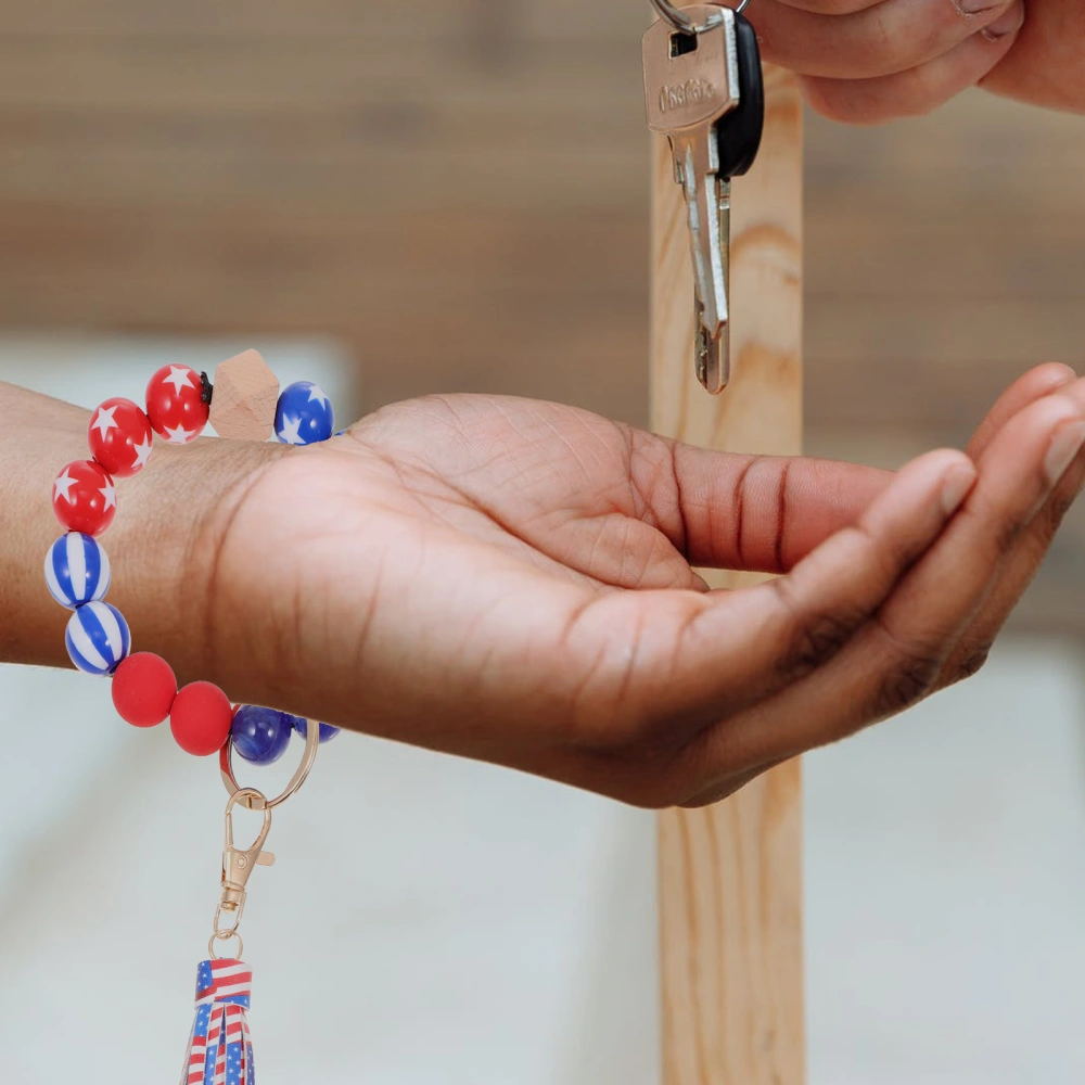 Independence Day Key Chain Bracelet Bead Bracelet Key Chain Wooden Key Ring Bracelet