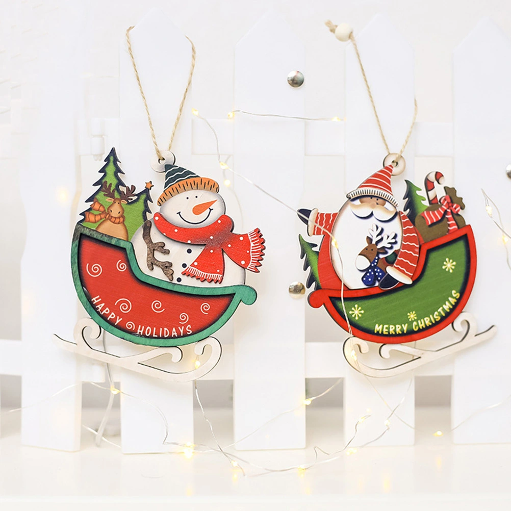 2PCS Wooden Craft Christmas Tree Decor Pendant Hanging Ornament New Year Christmas Decoration for Home