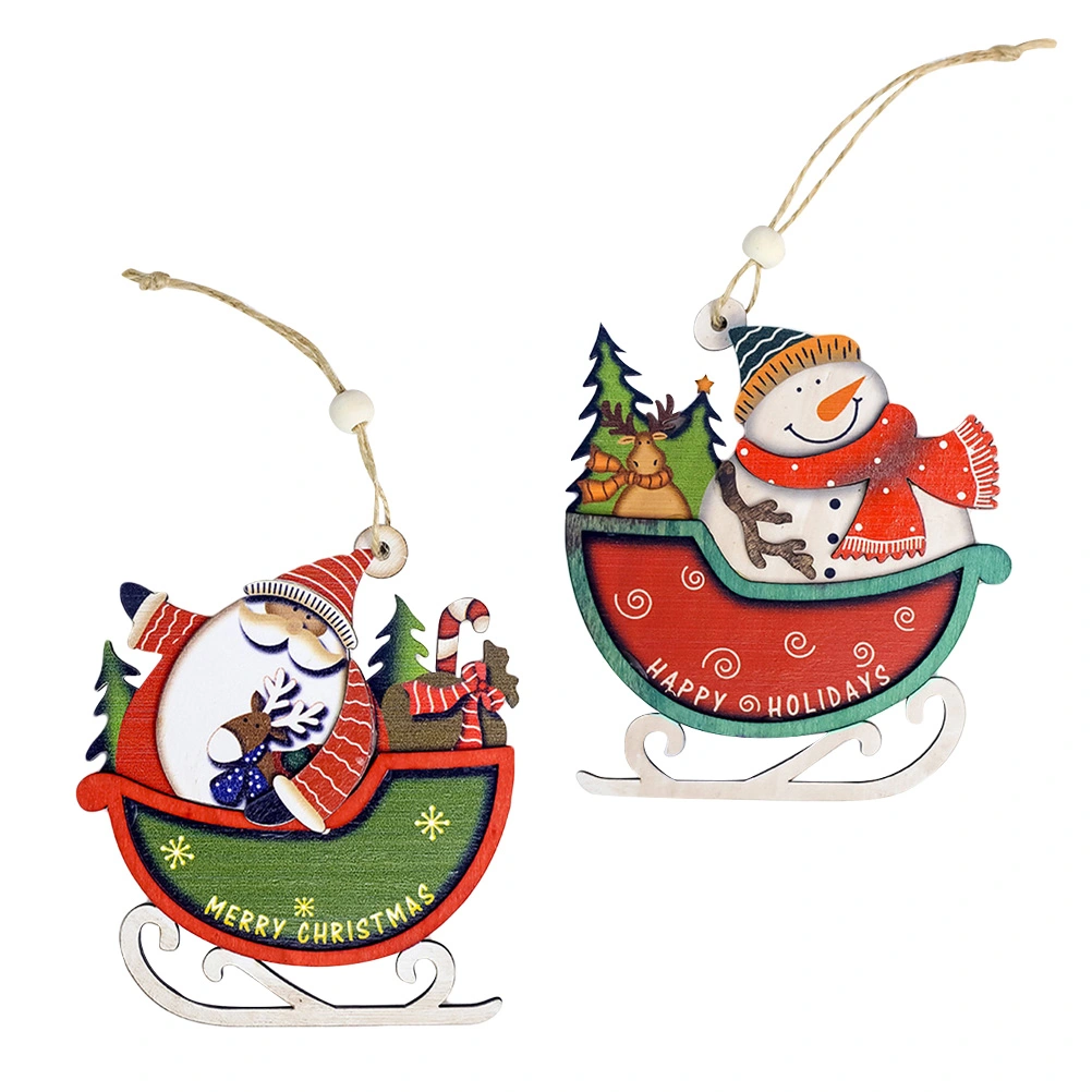 2PCS Wooden Craft Christmas Tree Decor Pendant Hanging Ornament New Year Christmas Decoration for Home