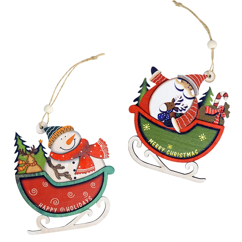 2PCS Wooden Craft Christmas Tree Decor Pendant Hanging Ornament New Year Christmas Decoration for Home