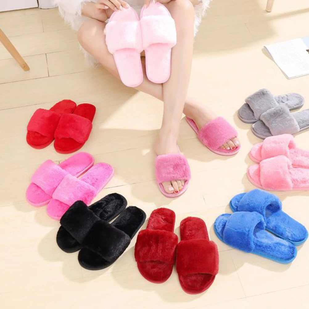 1 Pair of Plush Slipper Anti-Slip Slippers Soft-Soled Household Slipper Floor Shoes Black Size 36-37 24.5CM, 7.5US, 5UK，38.5EU, 9.6285Inch