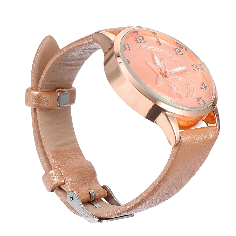 1pc Fashionable Women Wristwatch Concise Five-pointed Star Leather Watch