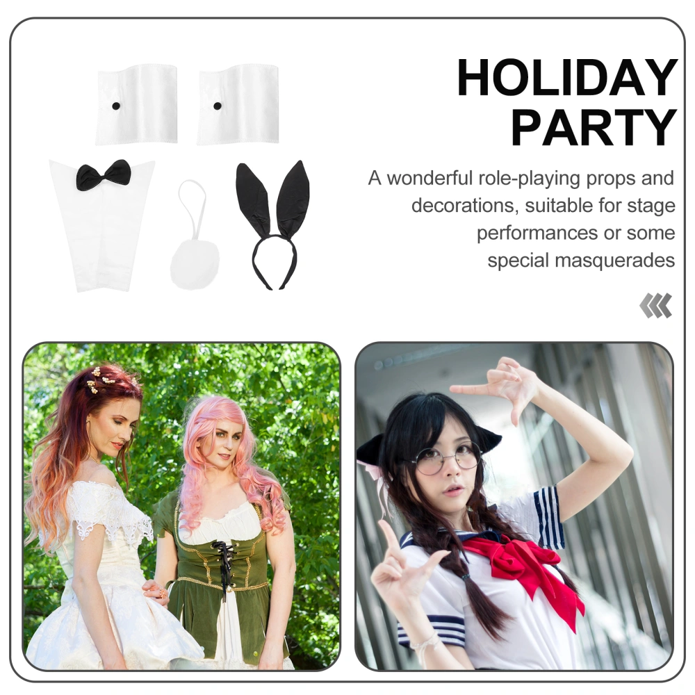 1 Set Rabbit Costume Accessories Set Rabbit Ear Headband Tail Collar Sleeves