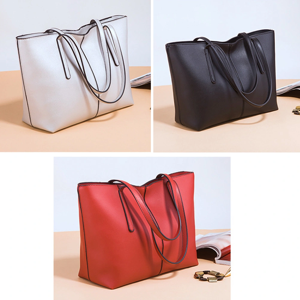 Black Elegant PU Handbag Fashion Large Capacity Tote Bag Durable Shopping Bag Portable Shoulder Pouch for Lady Woman