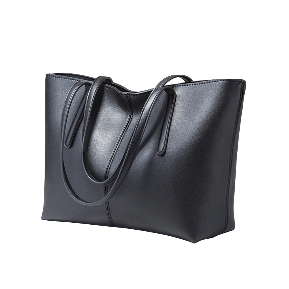 Black Elegant PU Handbag Fashion Large Capacity Tote Bag Durable Shopping Bag Portable Shoulder Pouch for Lady Woman