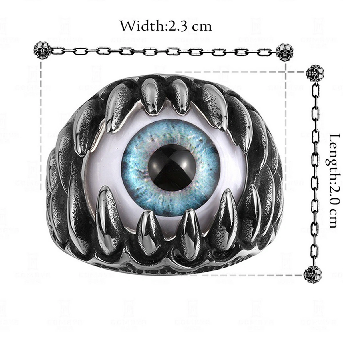 Men's Super Cool Talons and Fangs Blue Devil's Eyes Titanium Steel Rings (Size 9)