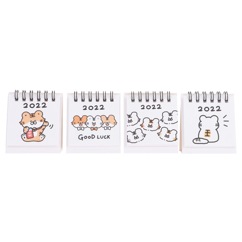 4 pcs Portable 2022 Mini Calendar With Lovely Tiger Style for Desktop Office And Home