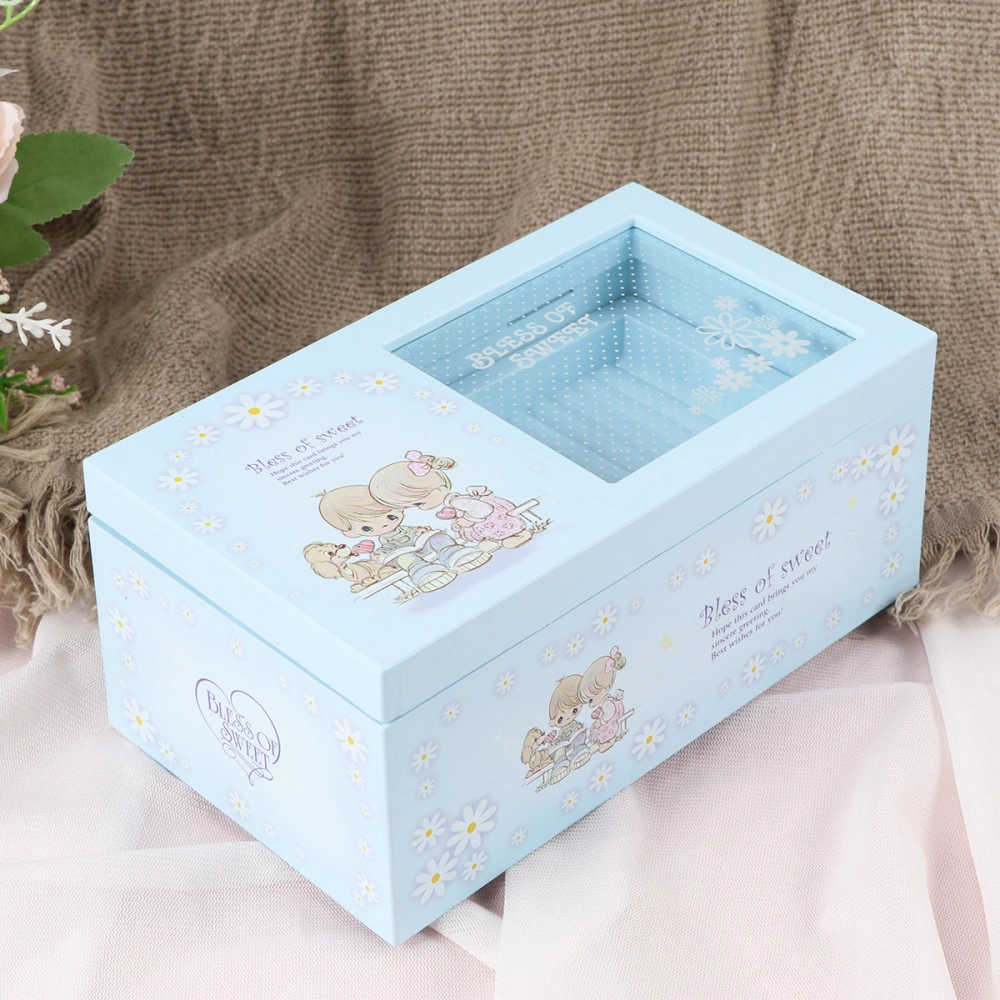 1pc Music Box with Transparent Lid Twirly Dancing Girl Musical Case Container Jewelry Case Versatile Music Jewelry Storage Box (Sky-blue)