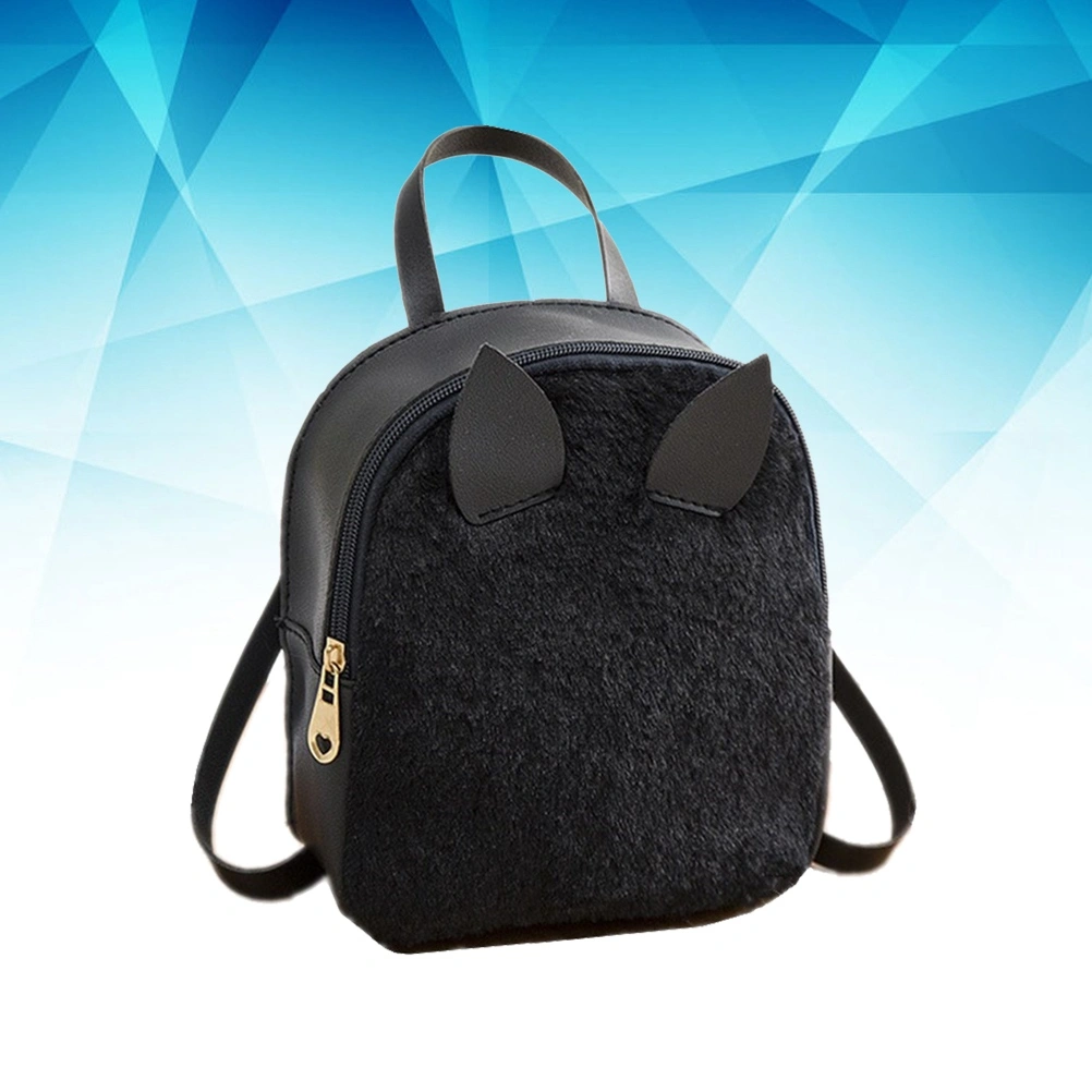 Plush Backpack All-Match Fashionable Rabbit's Ear Storage Bag for Child Kid Girl (Black)