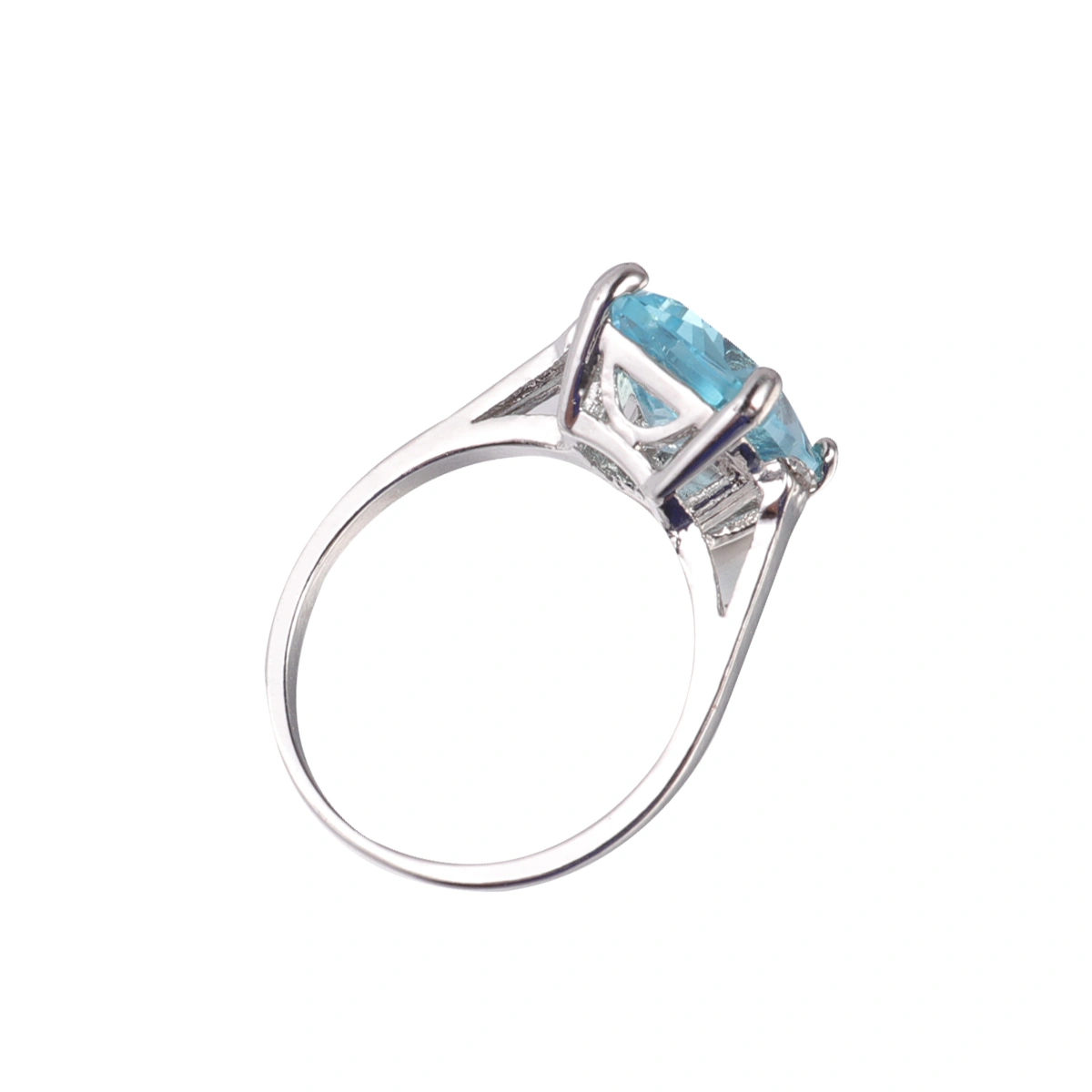 Women Luxury Topaz Ring Light Blue Stone Finger Ring Jewelry for Engagement Wedding (Size 9)