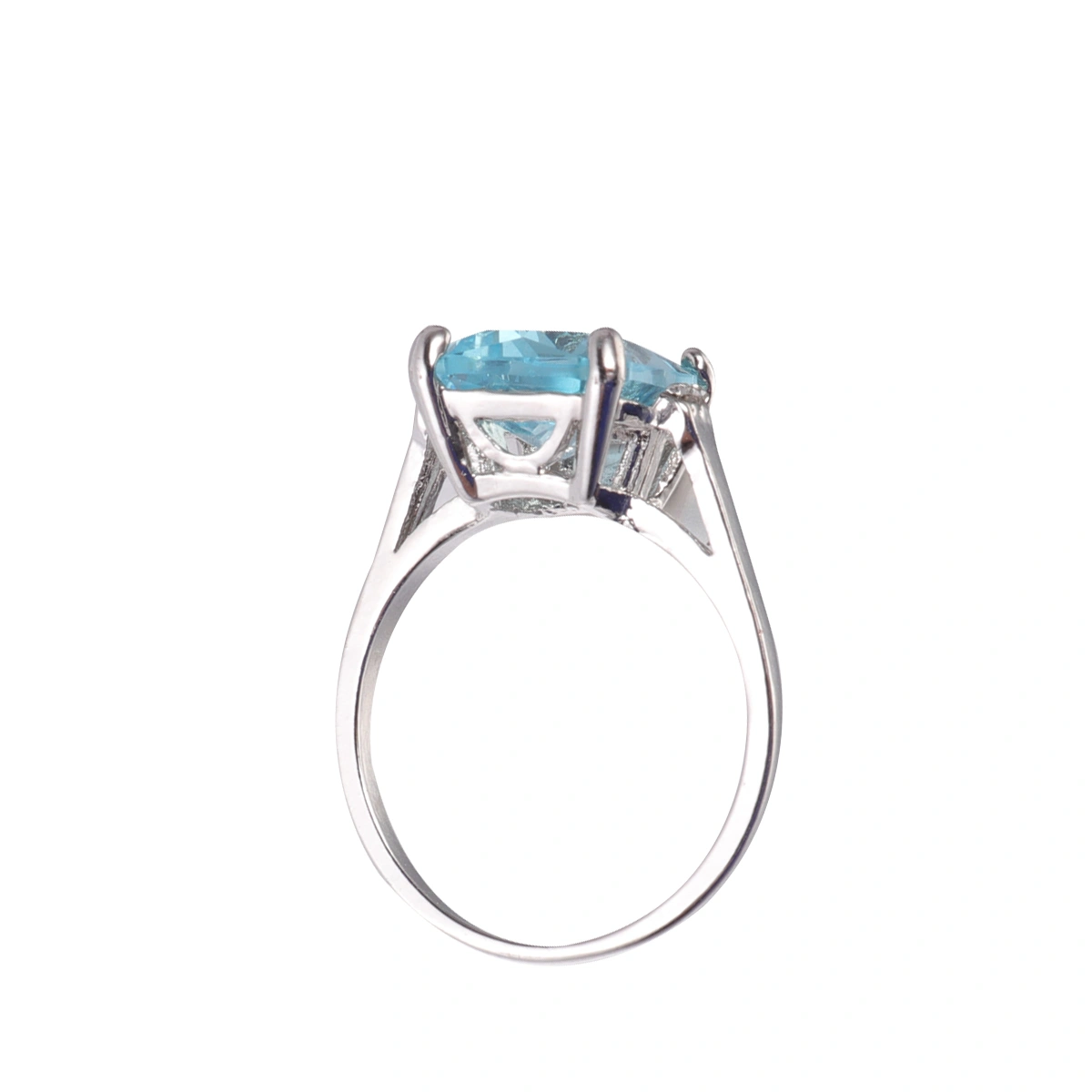 Women Luxury Topaz Ring Light Blue Stone Finger Ring Jewelry for Engagement Wedding (Size 9)