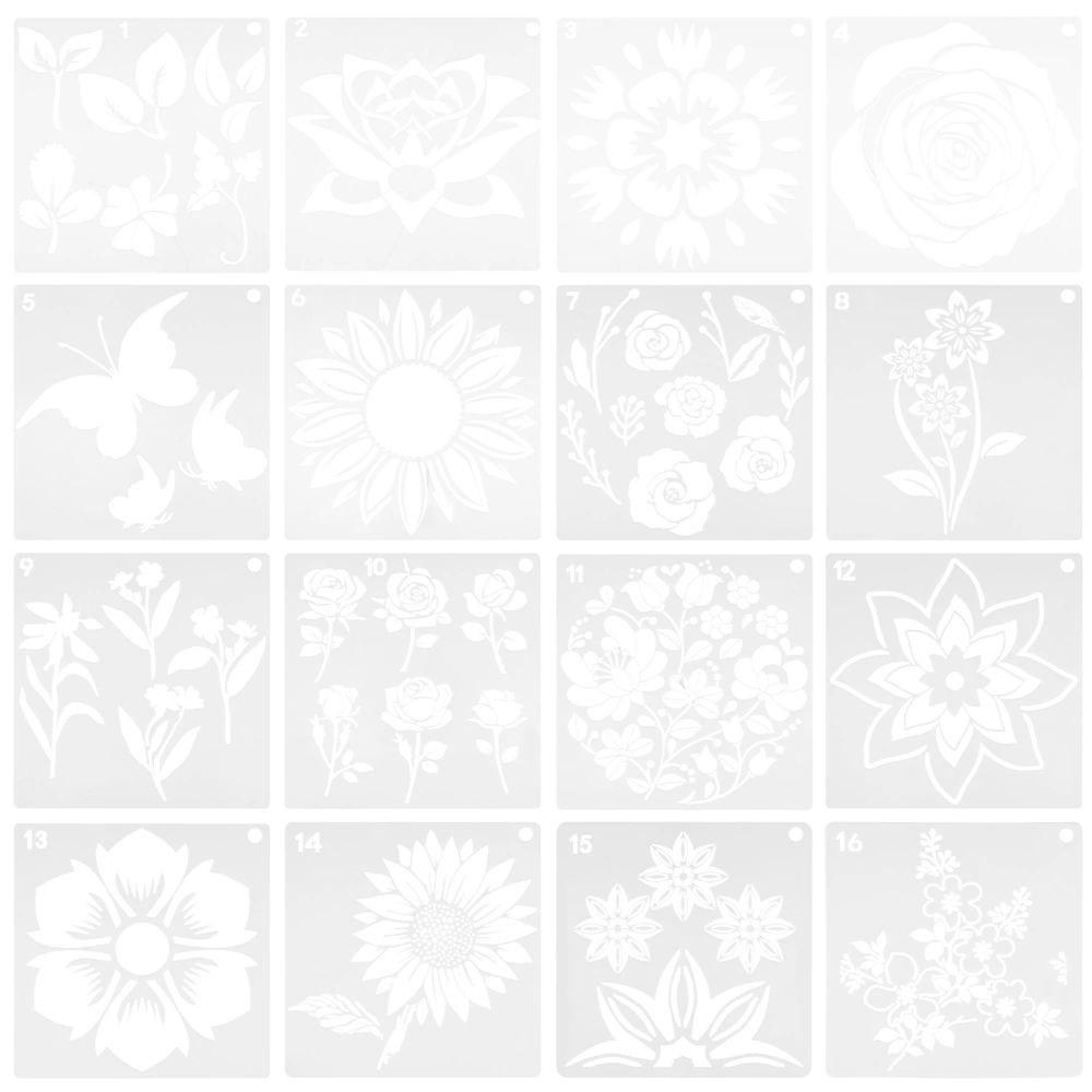 16pcs Sunflower Drawing Stencils Reusable Painting Template for DIY Craft Making