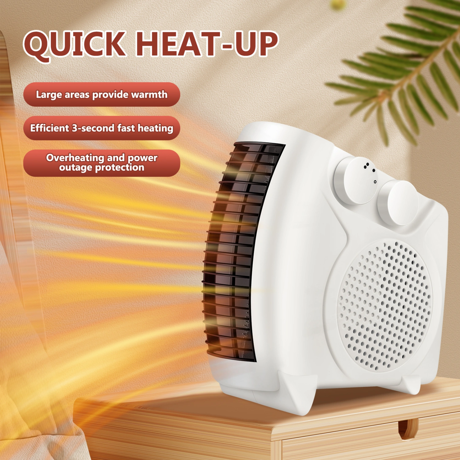 Space Heaters Fast Safety Heat Overheat Protection Desk Electric Fan Heater with Thermostat for Indoor Personal Bedroom Home Office (EU Plug)