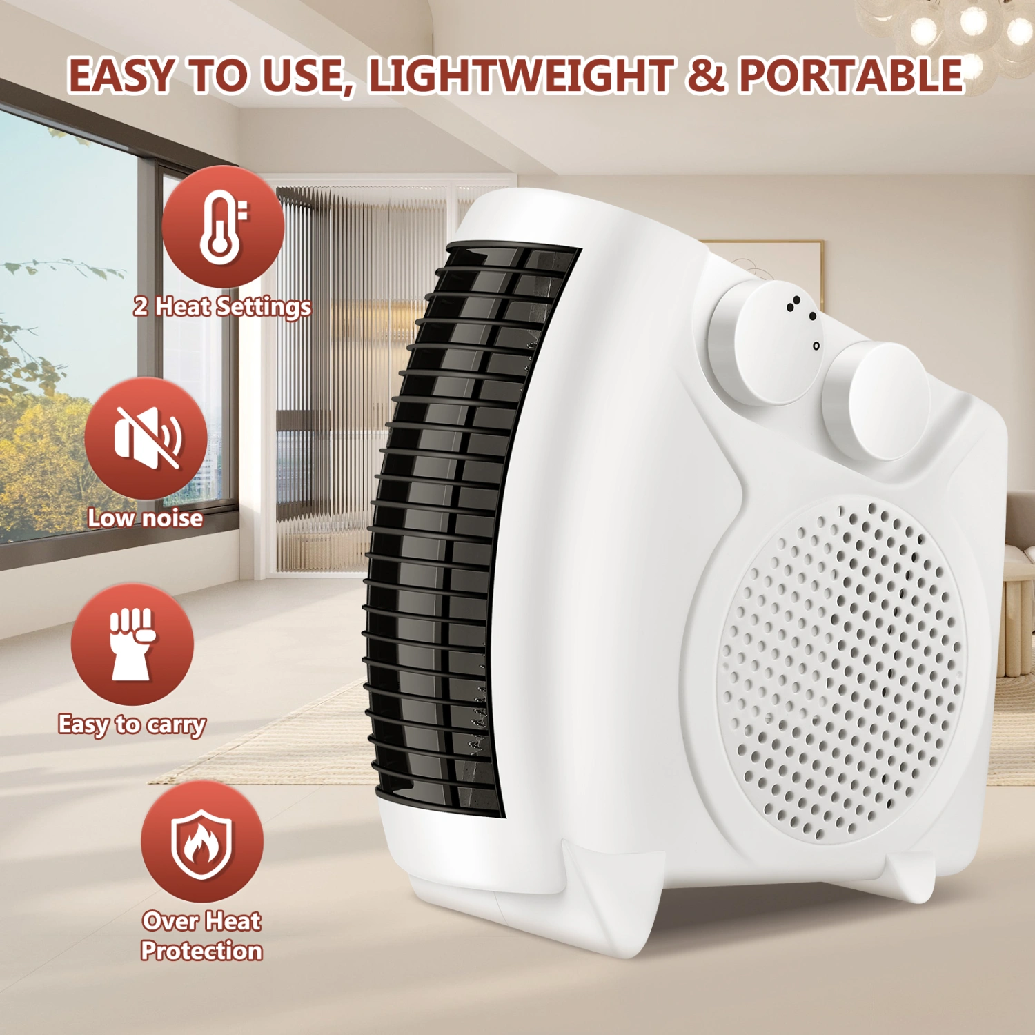 Space Heaters Fast Safety Heat Overheat Protection Desk Electric Fan Heater with Thermostat for Indoor Personal Bedroom Home Office (EU Plug)