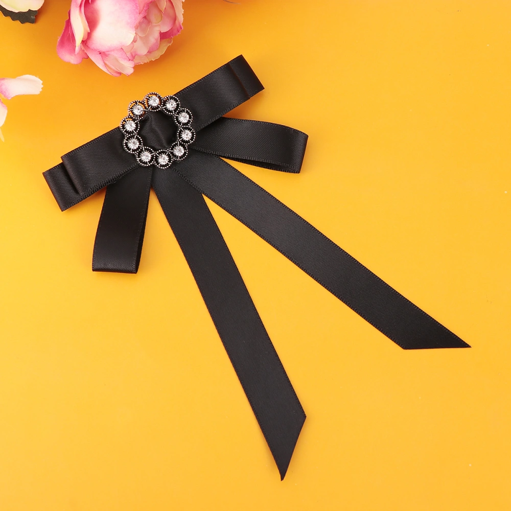 Bowknot Brooch Rhinestone Decorative Pin Cloth Retro Clothing Brooch for Woman (Black)