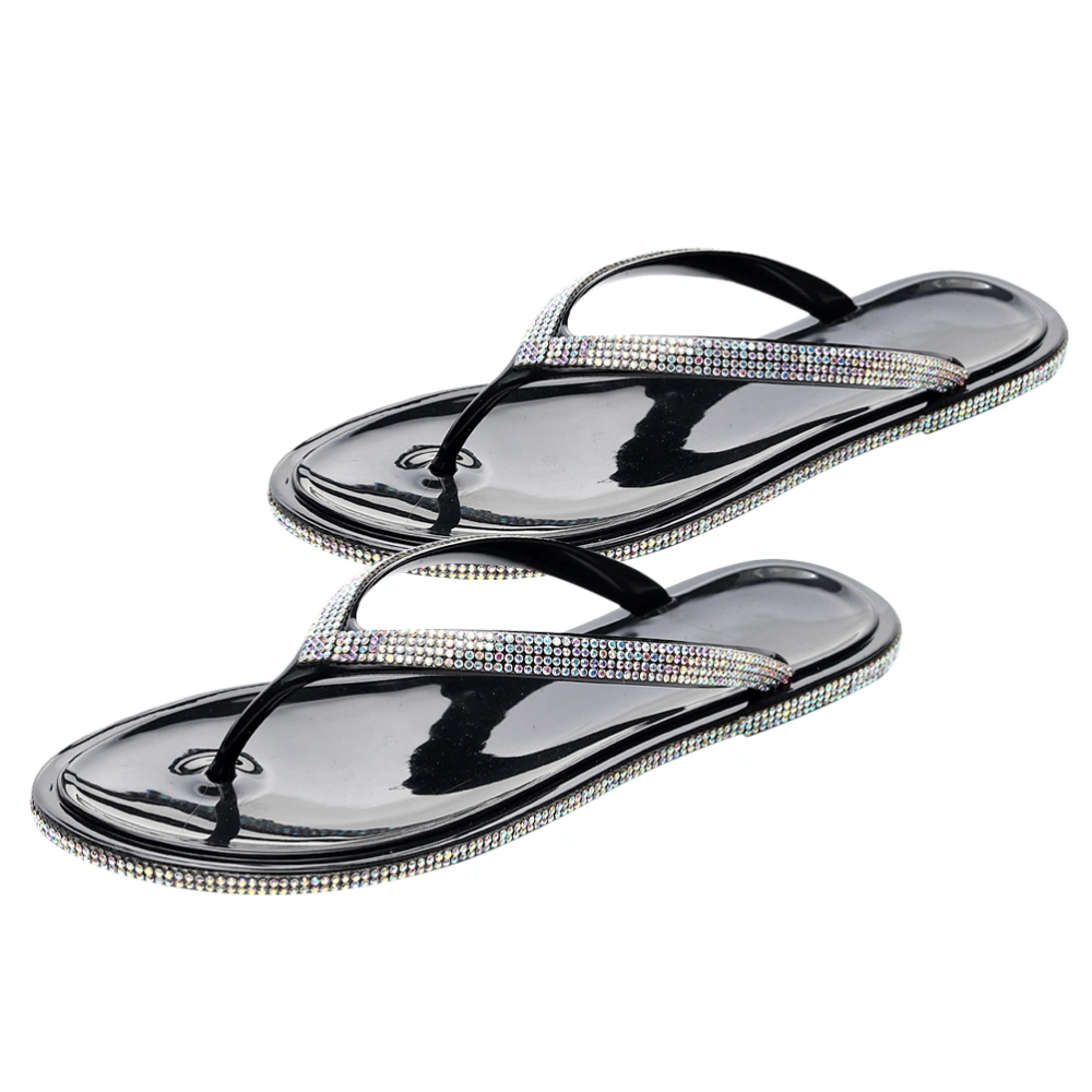 1Pair of Shoes Casual Flip-flops Beach Sandal Summer Printed Shoes for Lady Girl Size 7US,4.5UK，38EU,9.432Inch (Black)