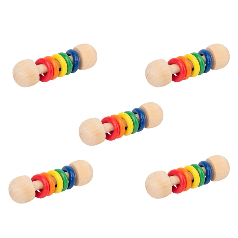 5Pcs Colorful Wooden Rattle Toys Baby Handbell Toys Early Educational Toy