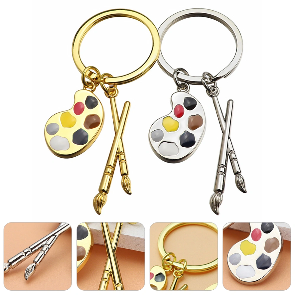 4pcs Keychain Palettes Designed Key Ring Painting Tray Pendant Charm Key Chain