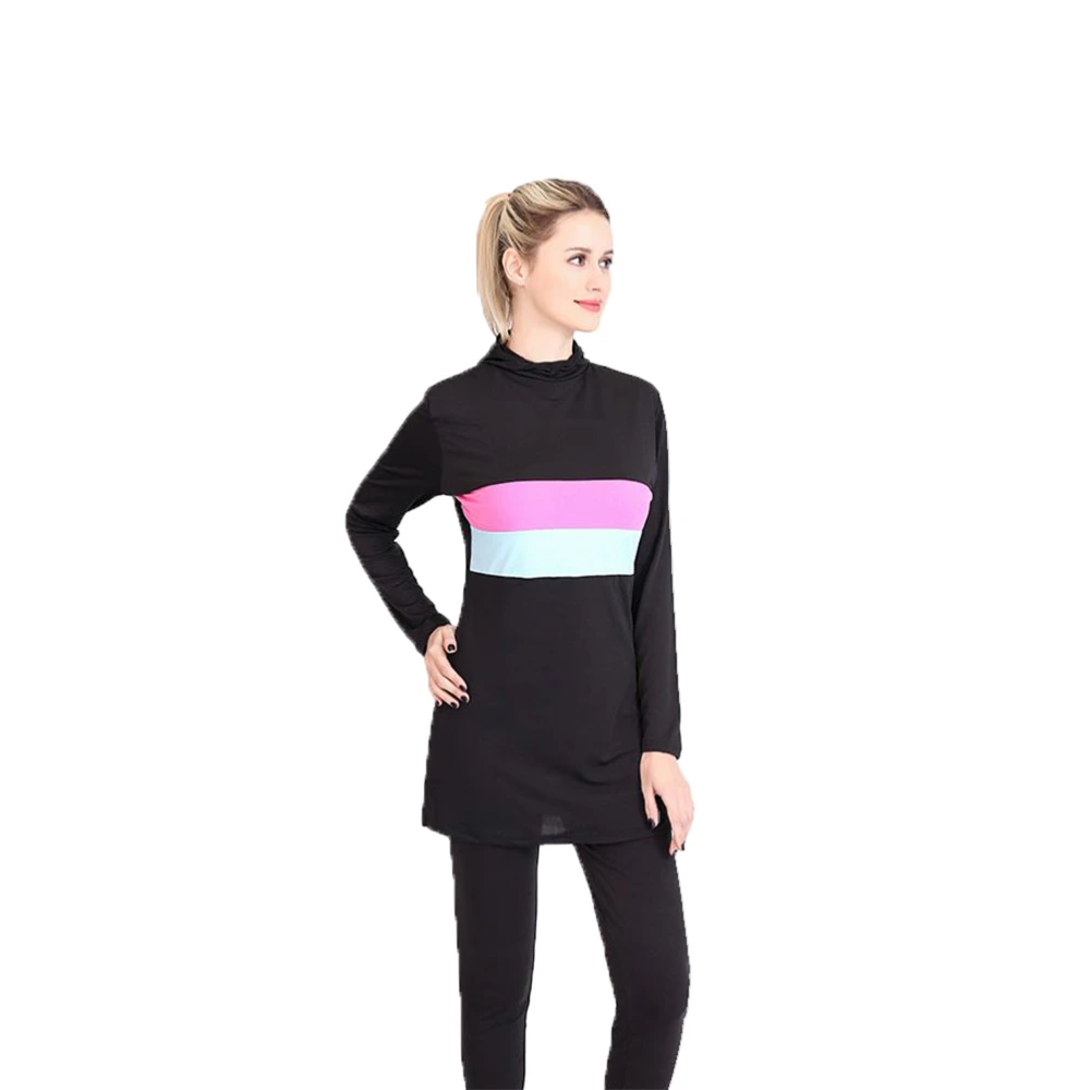 Women Long Sleeve Two-piece Swimsuit Women Athletic Swimsuit Conservative Swimwear Outdoor Beachwear for Surfing Swimming (Black with Pink Green Size M)