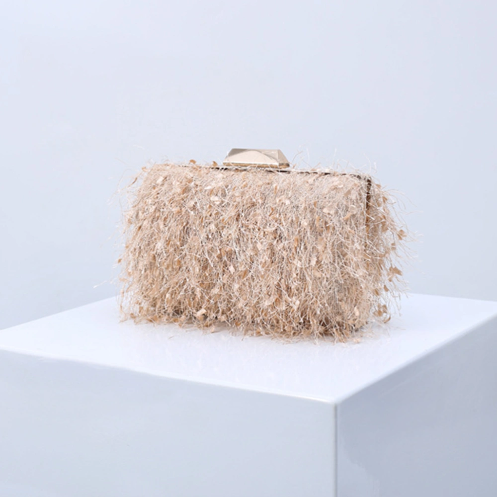 Unique Women Evening Bag Vintage Style Lady Handbag Feather Chain Fashion Socialite Dinner Bag Clutch Beige Color