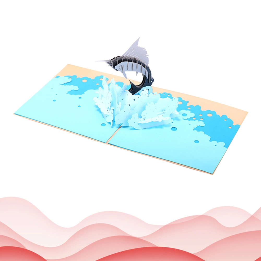 1Pc 3D Birthday Pop-up Birthday Gift Handcraft Paper Sailfish Sculpture Greeting for Festival (Blue)