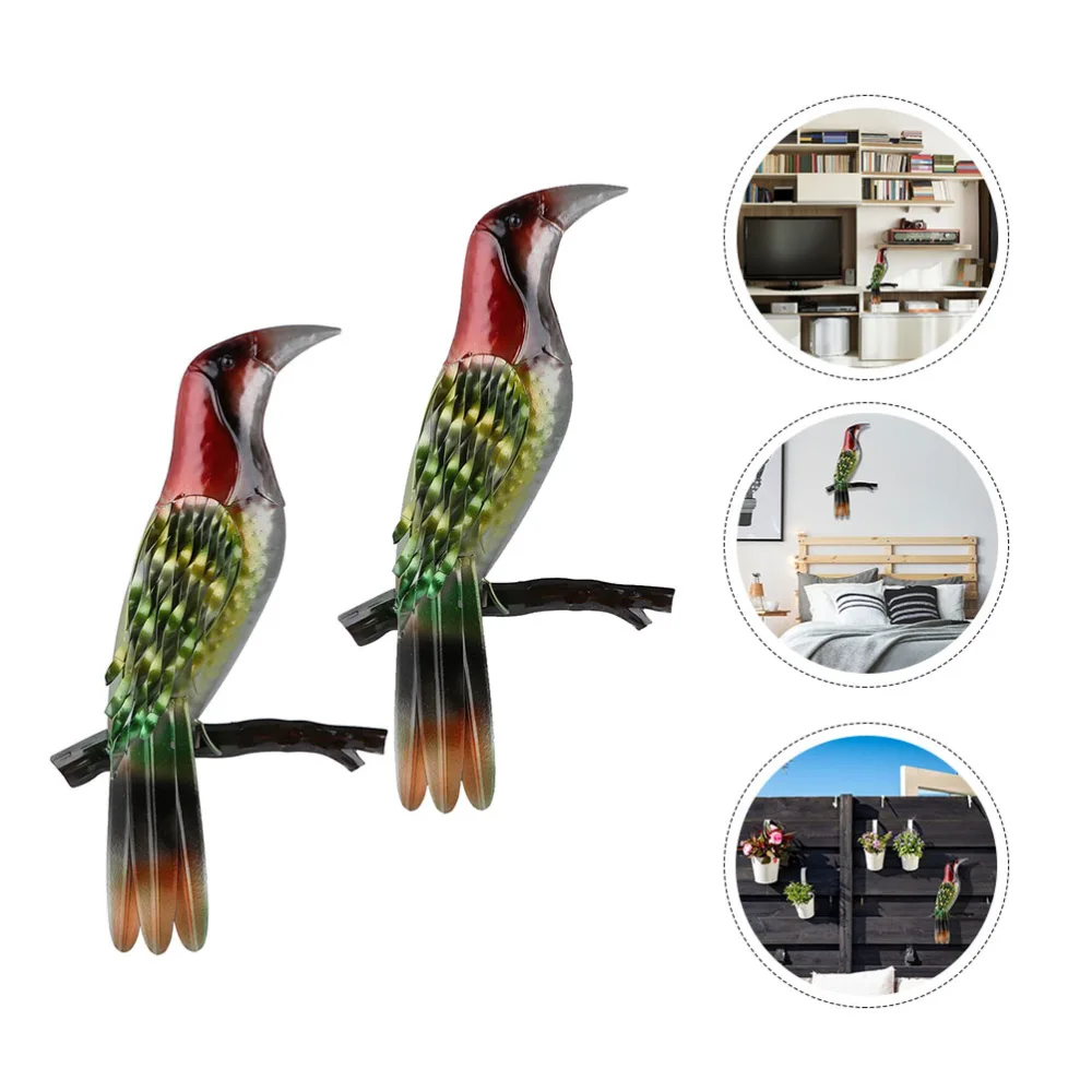 2 Pcs Adorable Bird Pendants Iron Wall Hangings Creative Bird Shaped Decorations