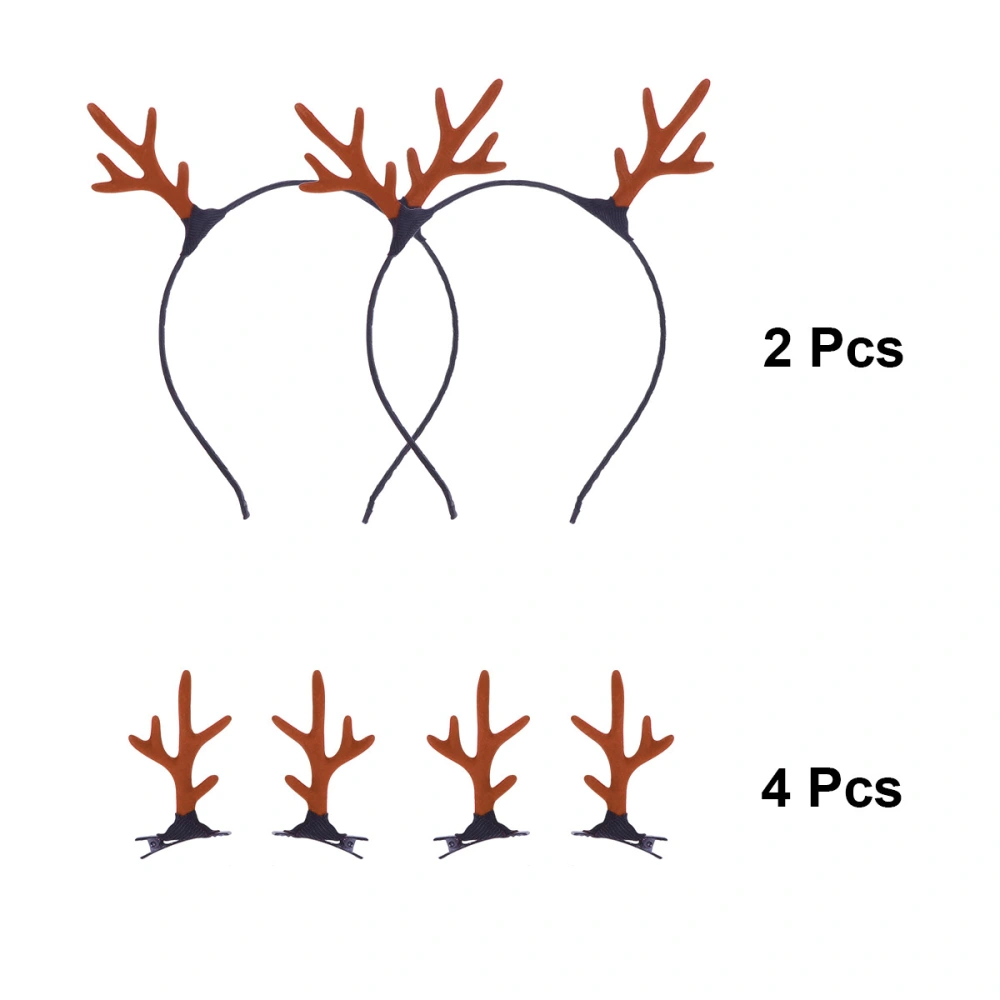 6 pcs Flock Antler Design Headband Hairpin Headdress for Decoration Use (2pcs Grey Antler Headband and 4pc Brown Antler Hairpin)