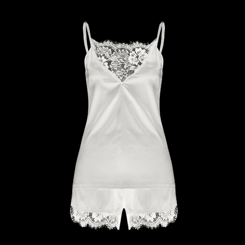 1 Set of Summer Sexy Sleepwear Lace Camisole Vest Shorts Nightwear for Ladies Women - Size S (White)