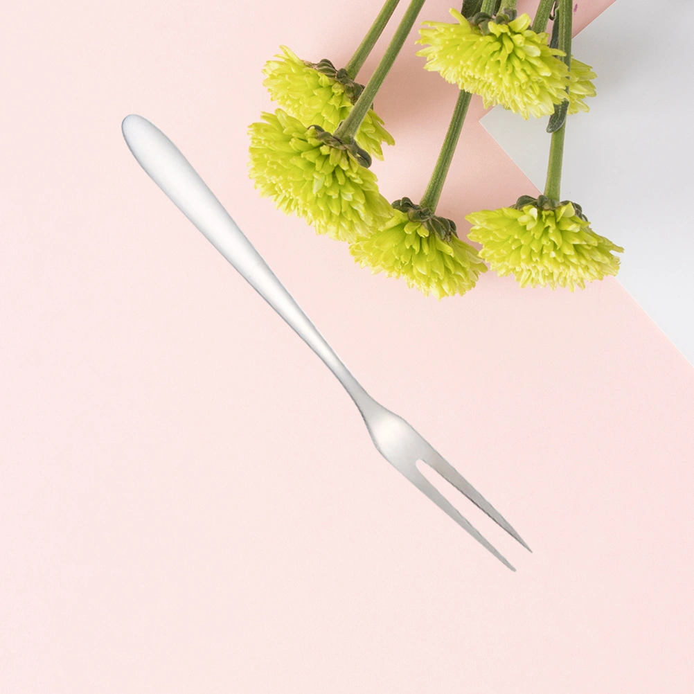 Stainless Steel Fruit Forks Two-tine Dessert Forks Long Handle Pitchforks for Cake Fruit Beefsteak (Silver)