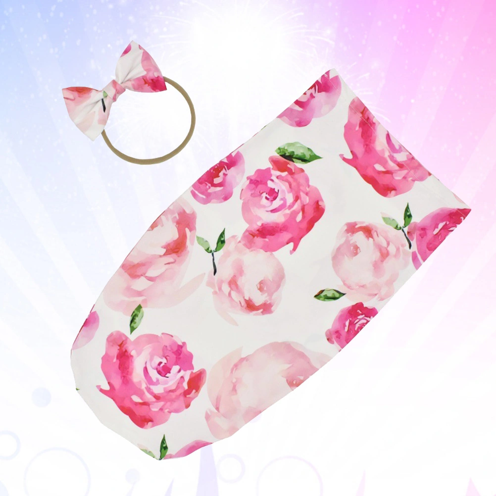 Baby Swaddle Wrap Sleep Sack Rose Flower Printed Elastic Match with A Bowknot for Daily Wear