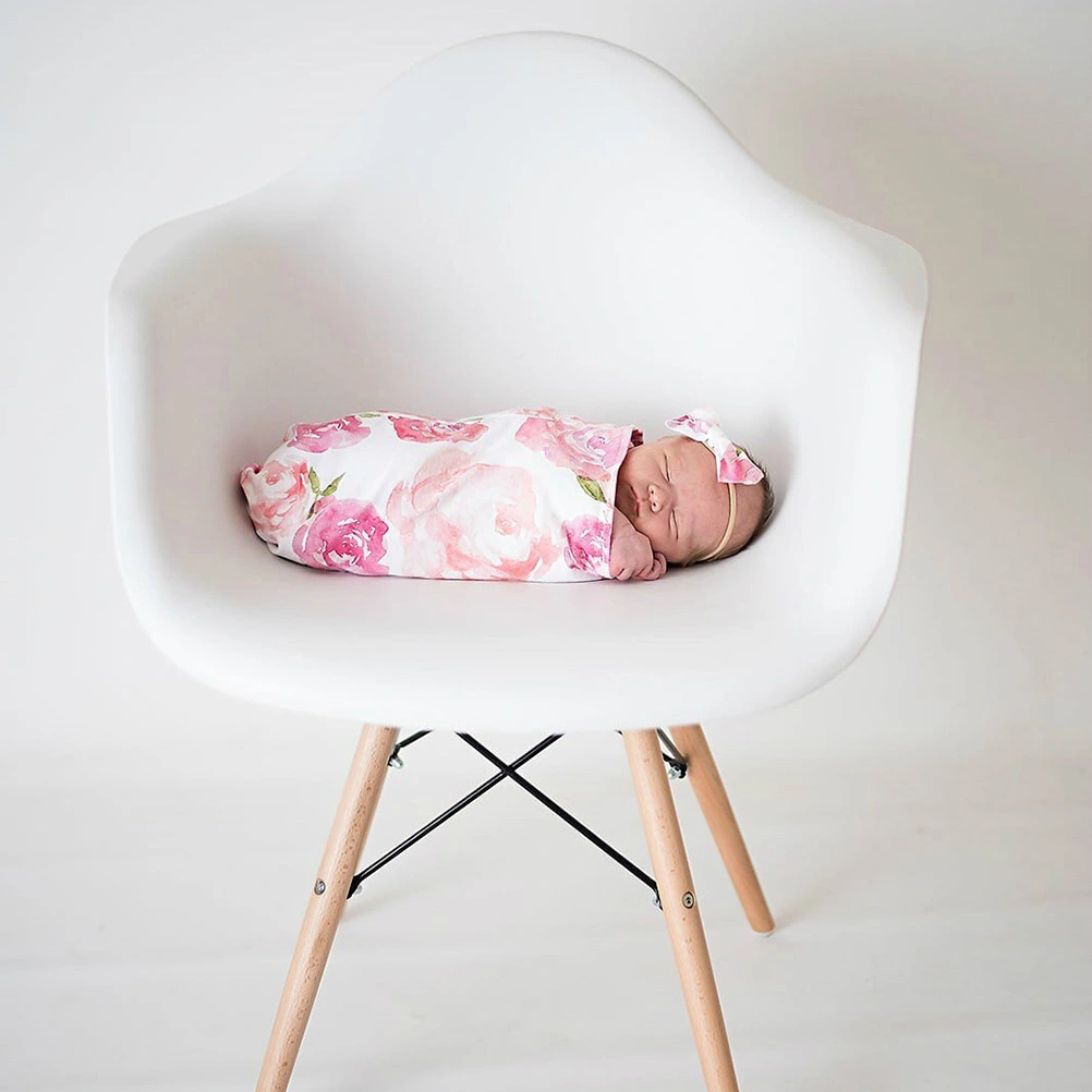 Baby Swaddle Wrap Sleep Sack Rose Flower Printed Elastic Match with A Bowknot for Daily Wear