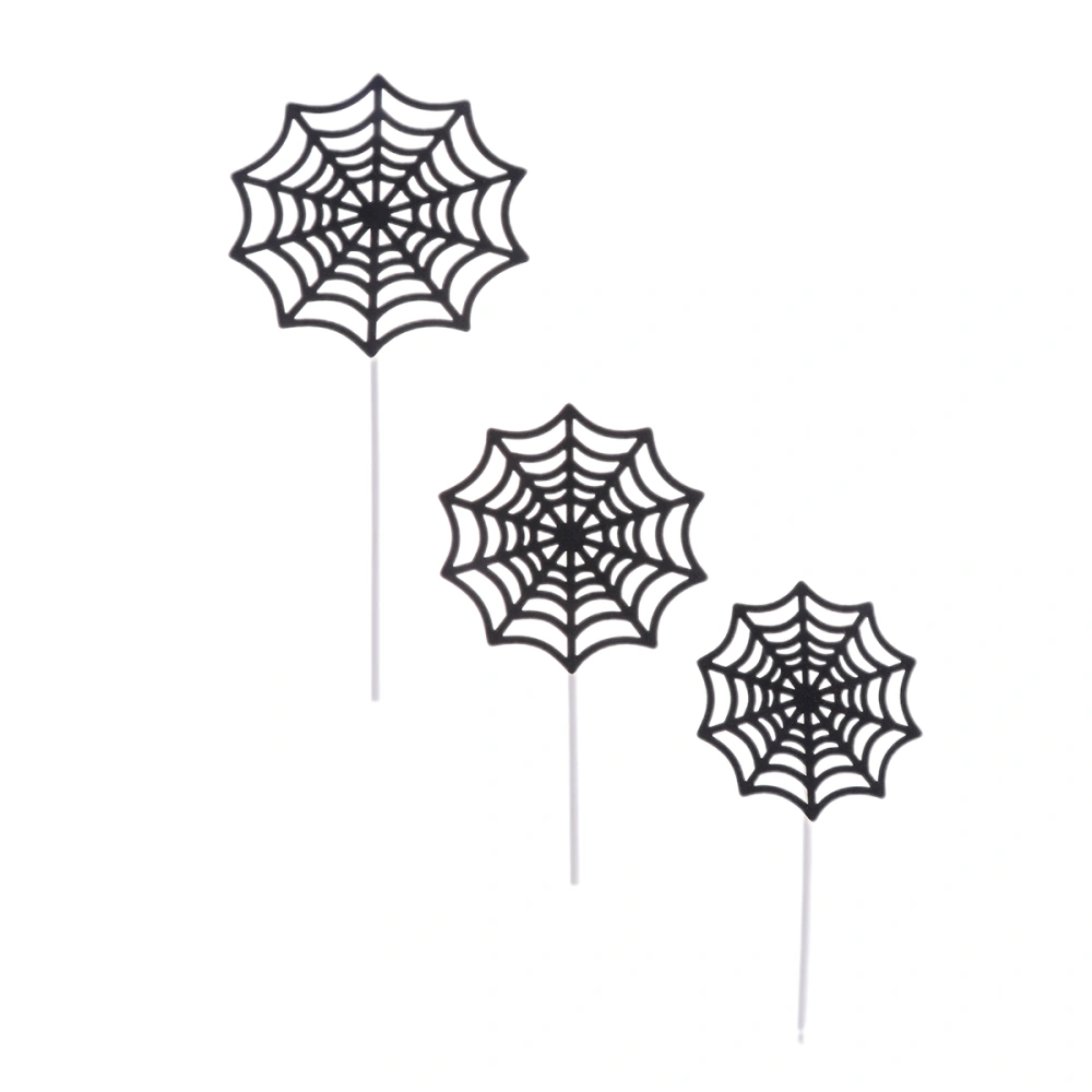 12pcs Black Spider Web Cake Toppers Paper Cake Picks Cupcake Decor Party Supplies for Wedding Birthday Festival