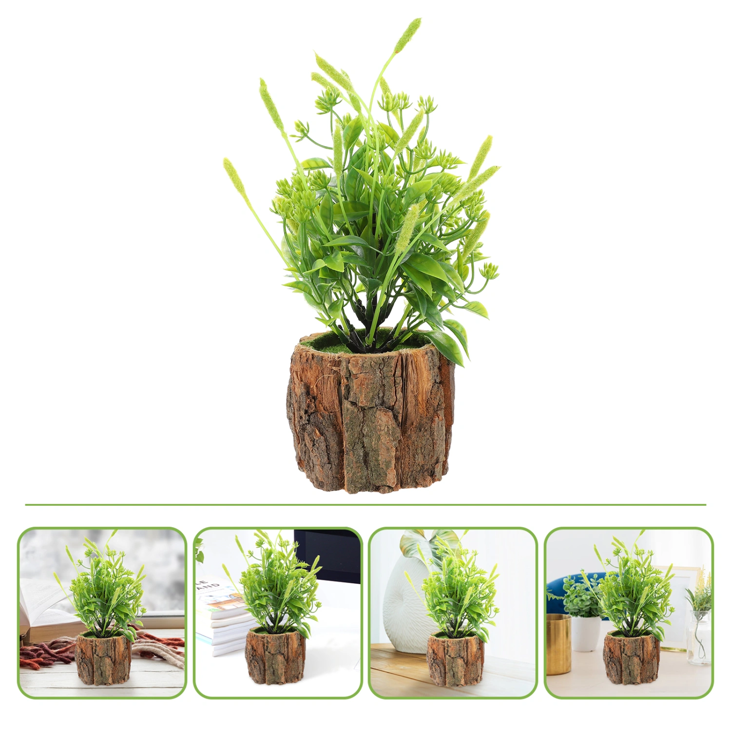 1Pc Artificial Wooden Pot Potted Plant Home Office Garden Decor Potted Plant