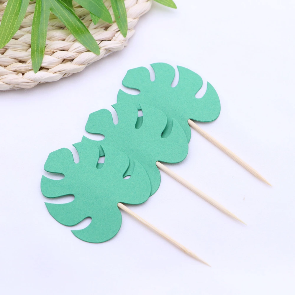 20pcs Monstera Leaf Cake Toppers Tropical Palm Leaves Cupcake Topper Hawaiian Luau Party Decoration (Light Green)