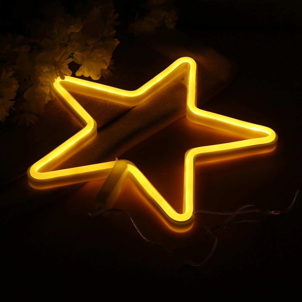 LED Neon Sign Star Shape Decorative Lamp Creative Table Light Home Decor Lamp for Bedroom Living Room (Warm White Light, without Battery)