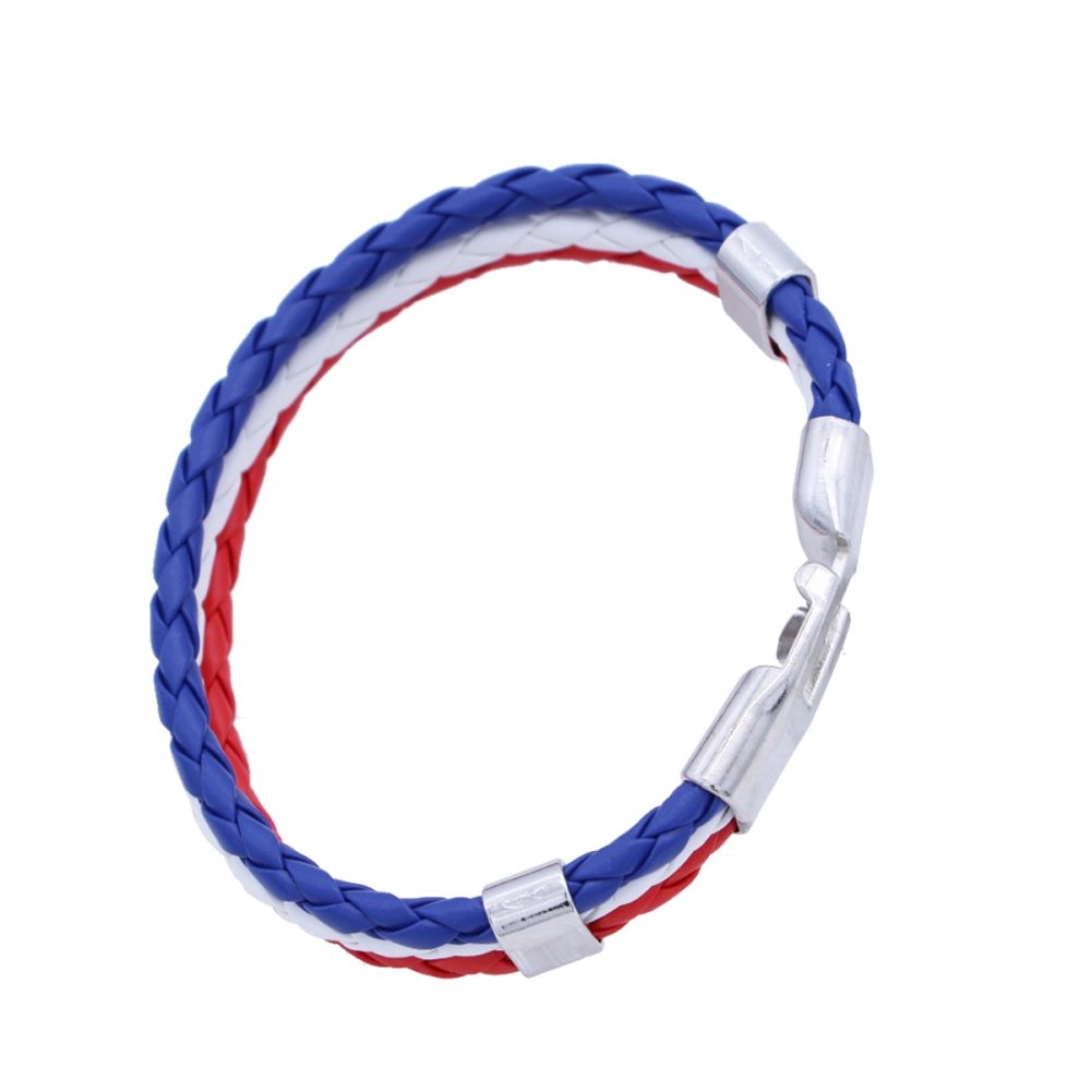 National Flag Country Braided Rope Bracelet Alloy Leather Bangle Wristband for Men and Women (France)