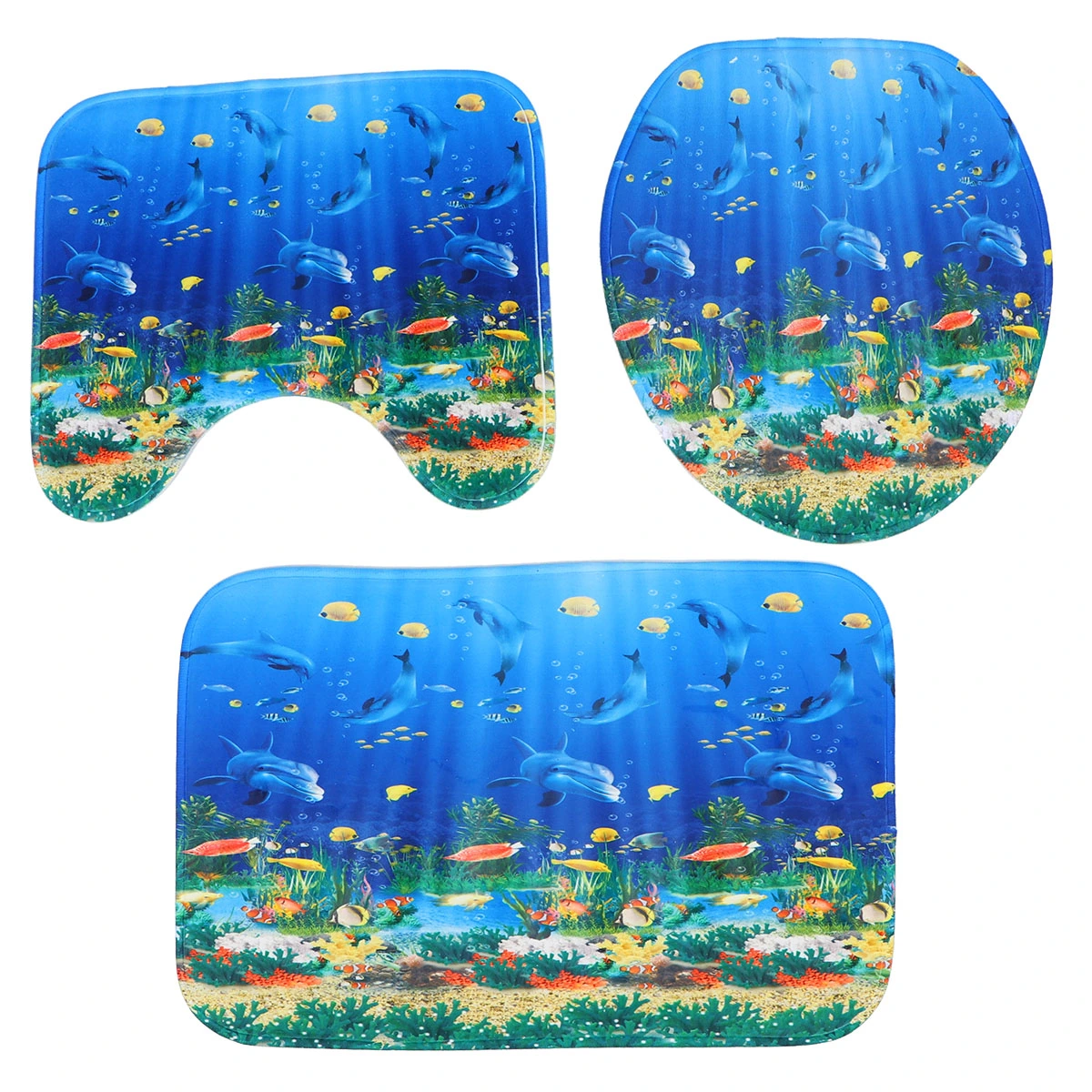 3 Pcs Fashion Printed Bath Rugs Floor Bath Mat Toilet Lid Cover Non-Slip Waterproof Bathroom Carpet
